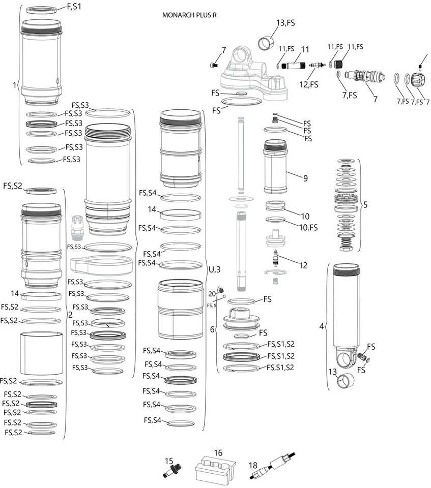ROCKSHOX Piezas De Repuesto Monarch Plus R (B1-B4 / 2014-2020)